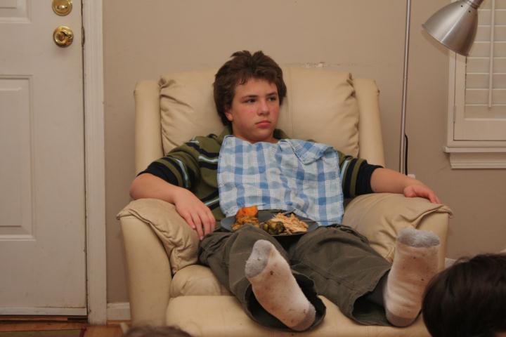 Robert eats Thanksgiving dinner