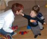 Jonathan gives grandma a pretzel