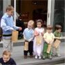 The children get ready for an egg hunt