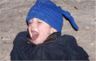 Jonathan at the bottom of the hill - Night sledding