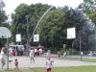 The fire engine 'greets' the runners at the end with a cool spray